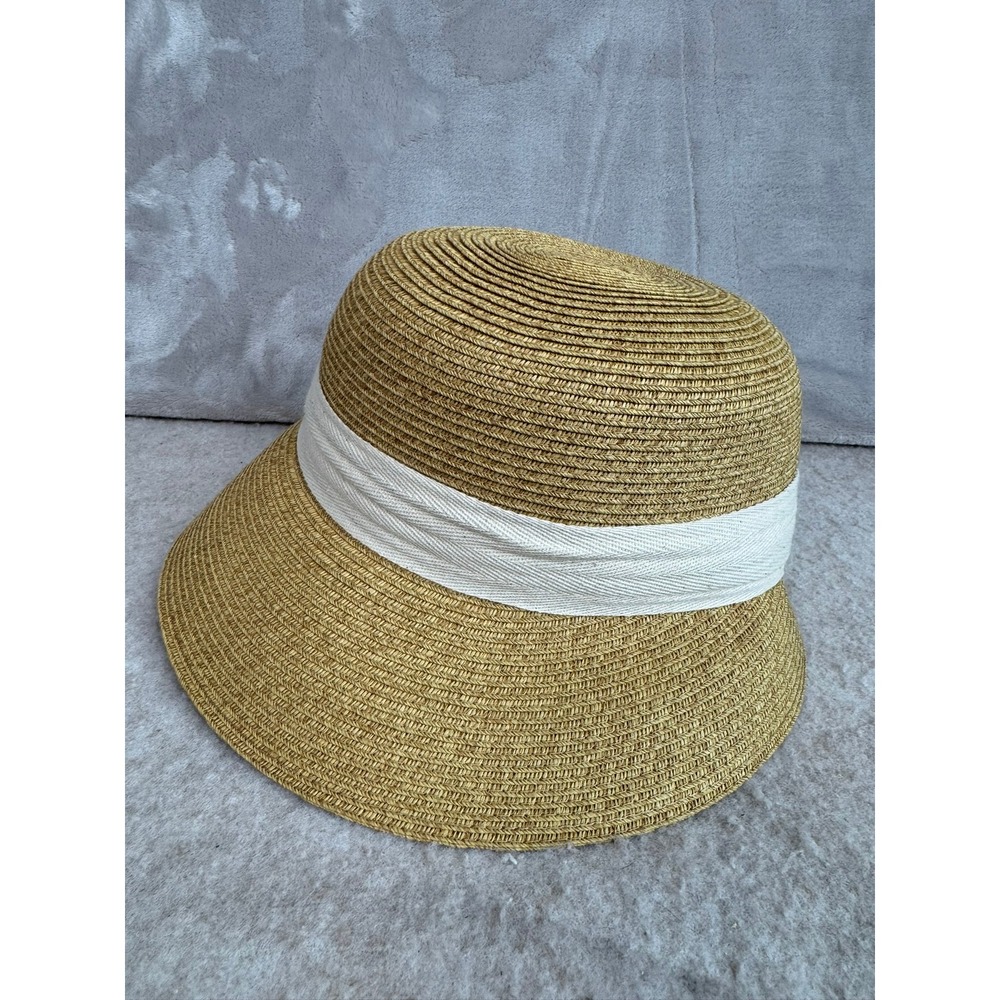 Toucan Collection Paper Straw Hat White Ribbon Band Made in‎ USA Women's Sun